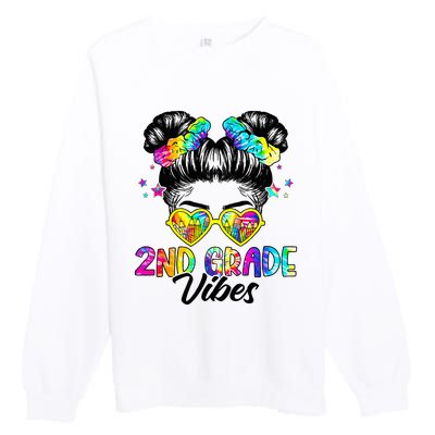 2nd Grade Vibes Messy Bun Second Grade Back To School Premium Crewneck Sweatshirt