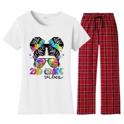 2nd Grade Vibes Messy Bun Team Second Grade Back To School Women's Flannel Pajama Set