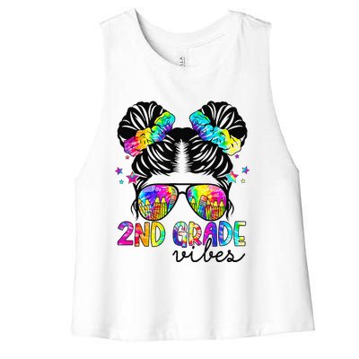 2nd Grade Vibes Messy Bun Team Second Grade Back To School Women's Racerback Cropped Tank