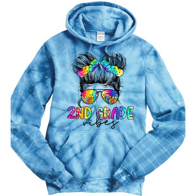2nd Grade Vibes Messy Hair Bun Girl Back To School First Day Of Second Grade Tie Dye Hoodie