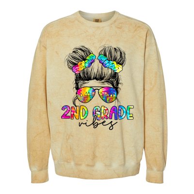 2nd Grade Vibes Messy Hair Bun Girl Back To School First Day Of Second Grade Colorblast Crewneck Sweatshirt