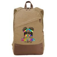2nd Grade Vibes Messy Hair Bun Girl Back To School First Day Of Second Grade Cotton Canvas Backpack