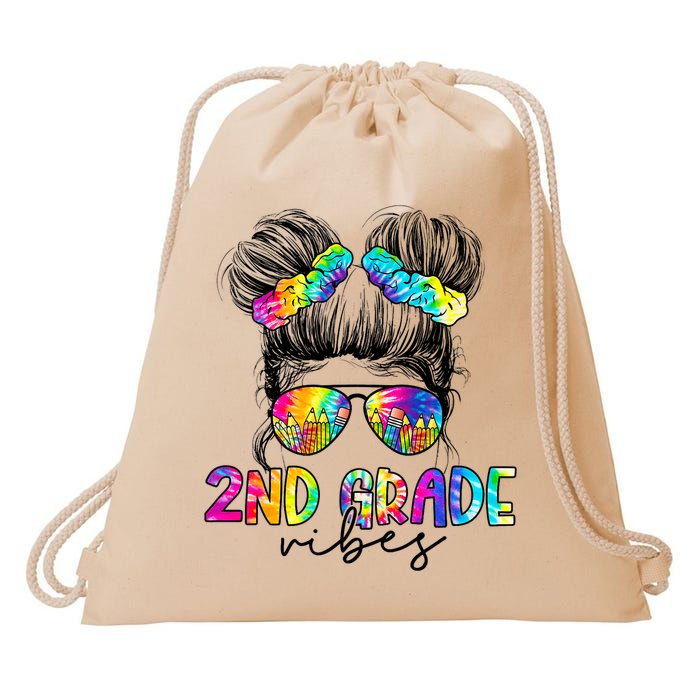2nd Grade Vibes Messy Hair Bun Girl Back To School First Day Of Second Grade Drawstring Bag