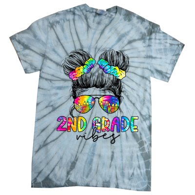 2nd Grade Vibes Messy Hair Bun Girl Back To School First Day Of Second Grade Tie-Dye T-Shirt