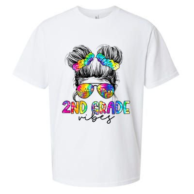2nd Grade Vibes Messy Hair Bun Girl Back To School First Day Of Second Grade Sueded Cloud Jersey T-Shirt