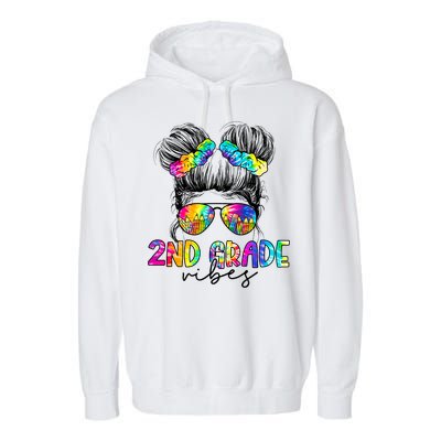 2nd Grade Vibes Messy Hair Bun Girl Back To School First Day Of Second Grade Garment-Dyed Fleece Hoodie