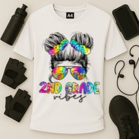 2nd Grade Vibes Messy Hair Bun Girl Back To School First Day Of Second Grade Cooling Performance Crew T-Shirt