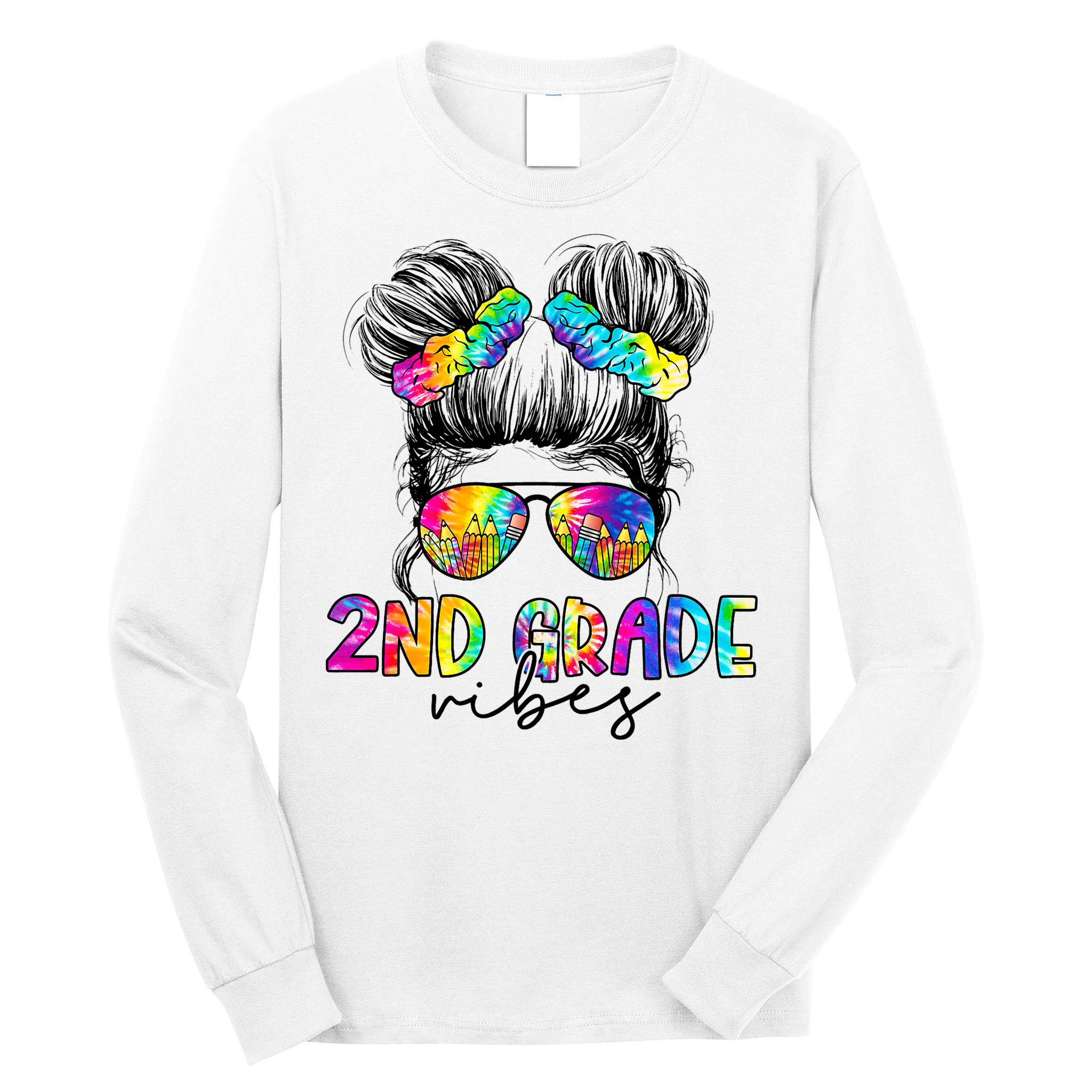 2nd Grade Vibes Messy Hair Bun Girl Back To School First Day Of Second Grade Long Sleeve Shirt