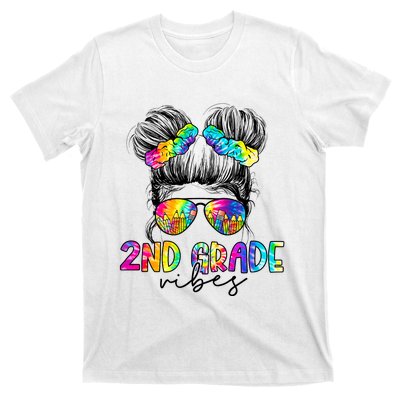 2nd Grade Vibes Messy Hair Bun Girl Back To School First Day Of Second Grade T-Shirt