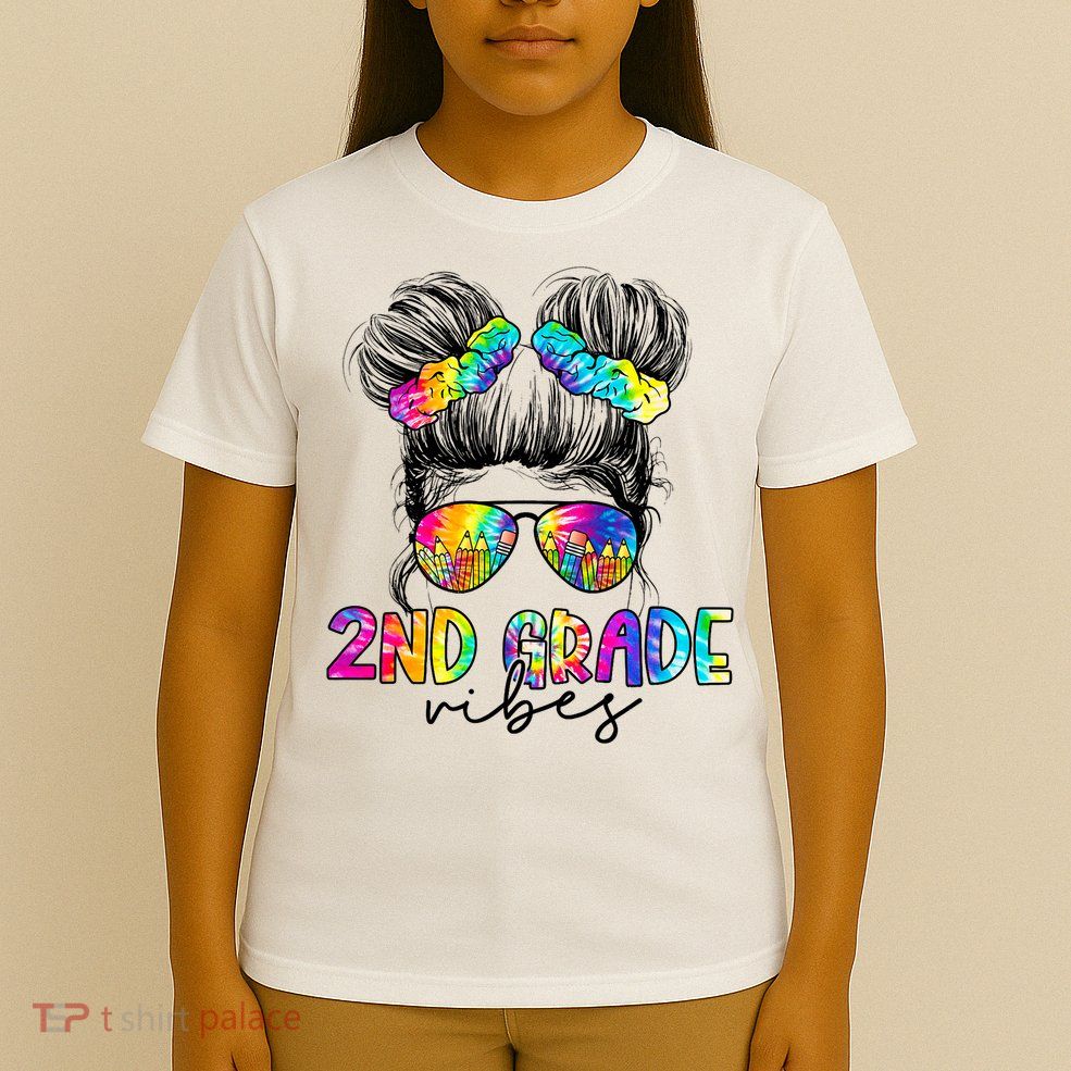 2nd Grade Vibes Messy Hair Bun Girl Back To School First Day Of Second Grade T-Shirt