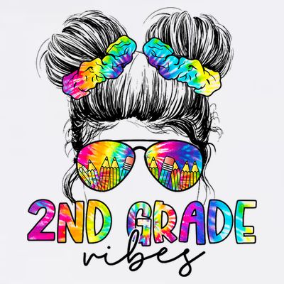 2nd Grade Vibes Messy Hair Bun Girl Back To School First Day Of Second Grade T-Shirt