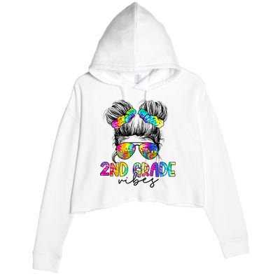 2nd Grade Vibes Messy Hair Bun Girl Back To School First Day Of Second Grade Crop Fleece Hoodie