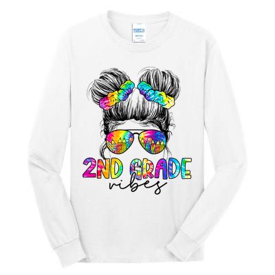 2nd Grade Vibes Messy Hair Bun Girl Back To School First Day Of Second Grade Tall Long Sleeve T-Shirt