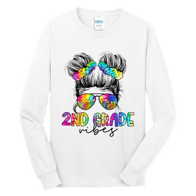 2nd Grade Vibes Messy Hair Bun Girl Back To School First Day Of Second Grade Tall Long Sleeve T-Shirt