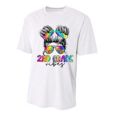 2nd Grade Vibes Messy Hair Bun Girl Back To School First Day Of Second Grade Performance Sprint T-Shirt