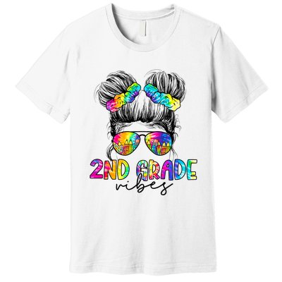 2nd Grade Vibes Messy Hair Bun Girl Back To School First Day Of Second Grade Premium T-Shirt