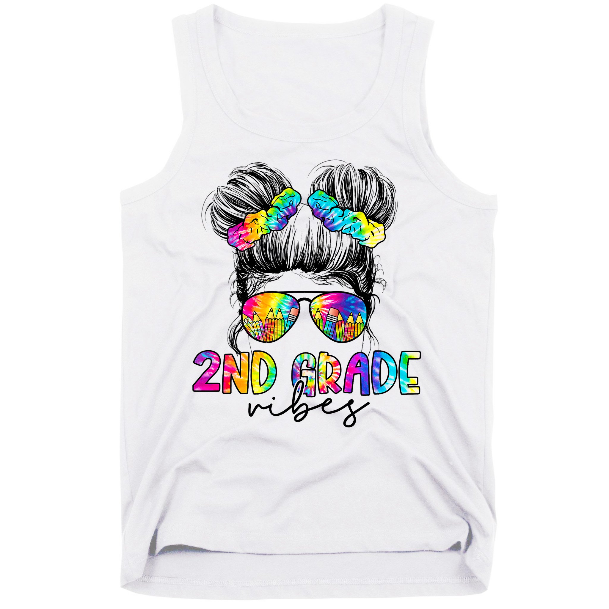 2nd Grade Vibes Messy Hair Bun Girl Back To School First Day Of Second Grade Tank Top