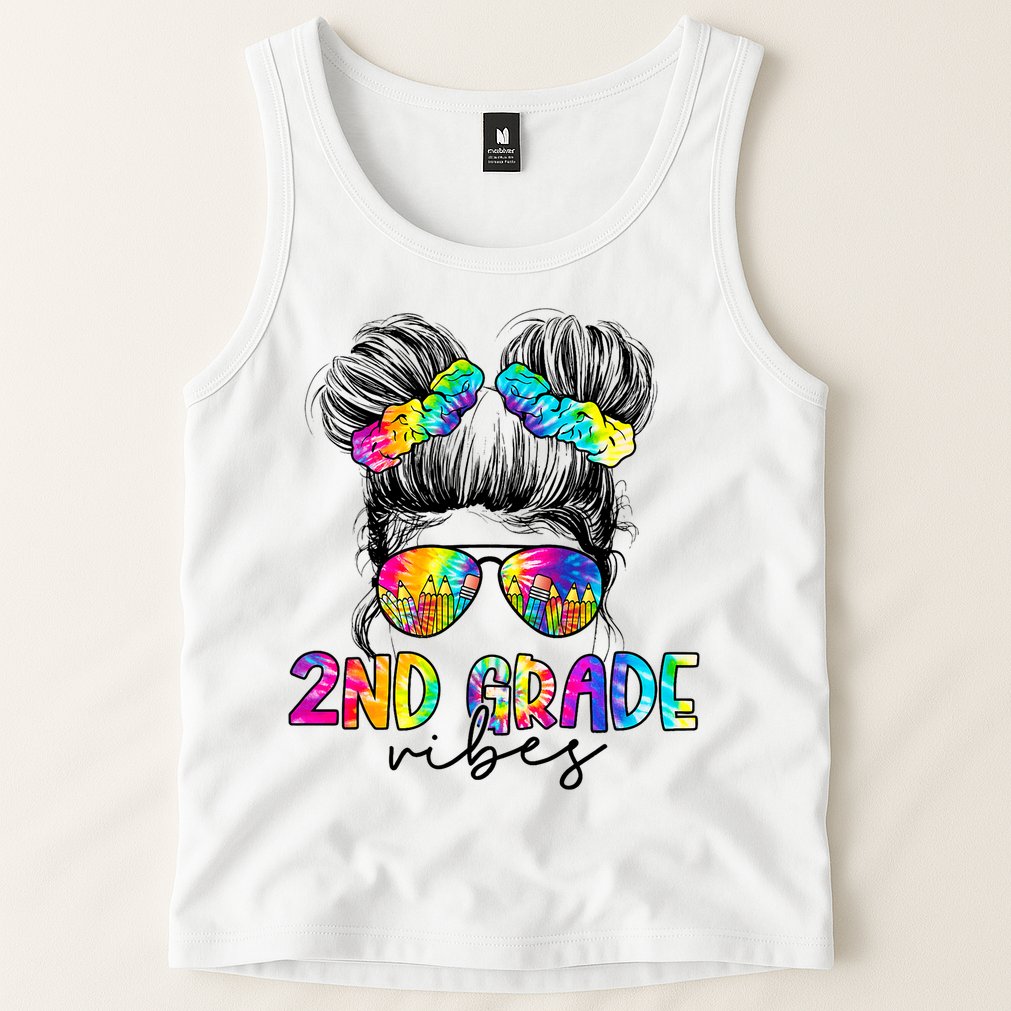 2nd Grade Vibes Messy Hair Bun Girl Back To School First Day Of Second Grade Tank Top
