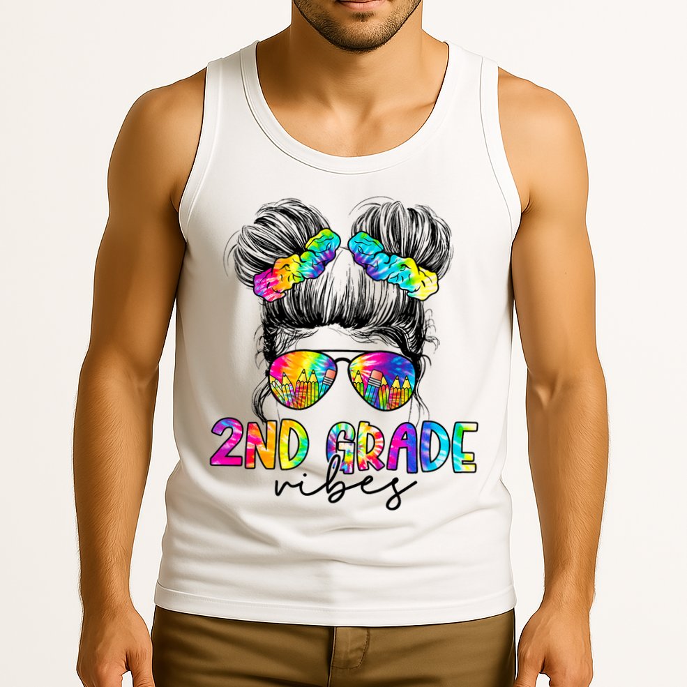 2nd Grade Vibes Messy Hair Bun Girl Back To School First Day Of Second Grade Tank Top