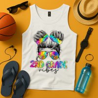 2nd Grade Vibes Messy Hair Bun Girl Back To School First Day Of Second Grade Tank Top