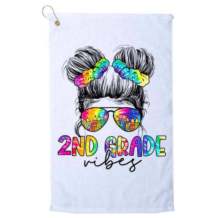 2nd Grade Vibes Messy Hair Bun Girl Back To School First Day Of Second Grade Golf Towel
