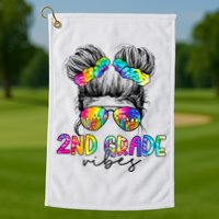 2nd Grade Vibes Messy Hair Bun Girl Back To School First Day Of Second Grade Golf Towel