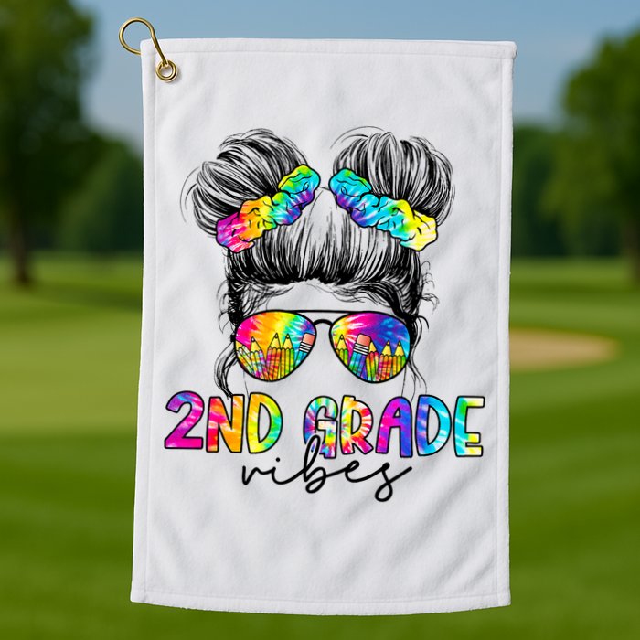 2nd Grade Vibes Messy Hair Bun Girl Back To School First Day Of Second Grade Golf Towel