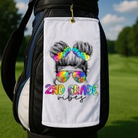 2nd Grade Vibes Messy Hair Bun Girl Back To School First Day Of Second Grade Golf Towel