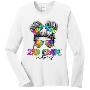 2nd Grade Vibes Messy Hair Bun Girl Back To School First Day Of Second Grade Ladies Long Sleeve Shirt