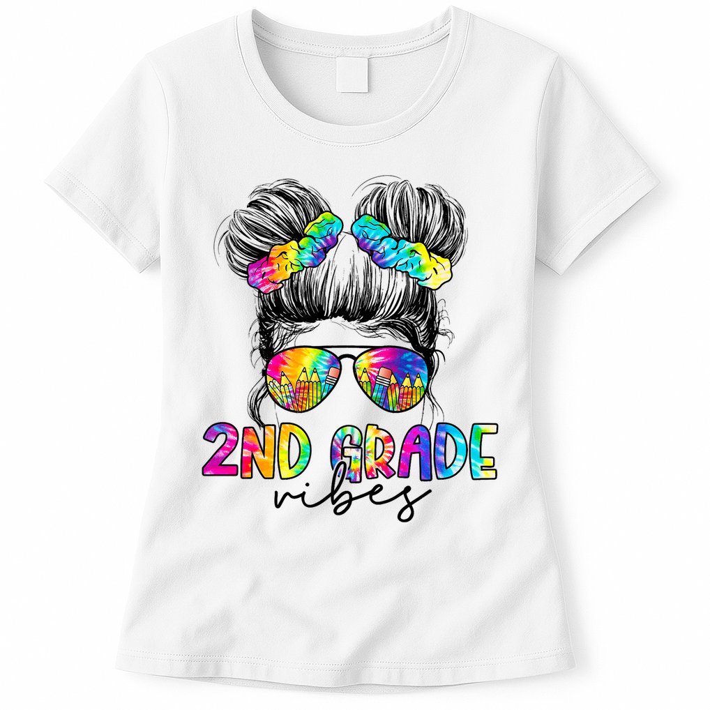 2nd Grade Vibes Messy Hair Bun Girl Back To School First Day Of Second Grade Womens T-Shirt