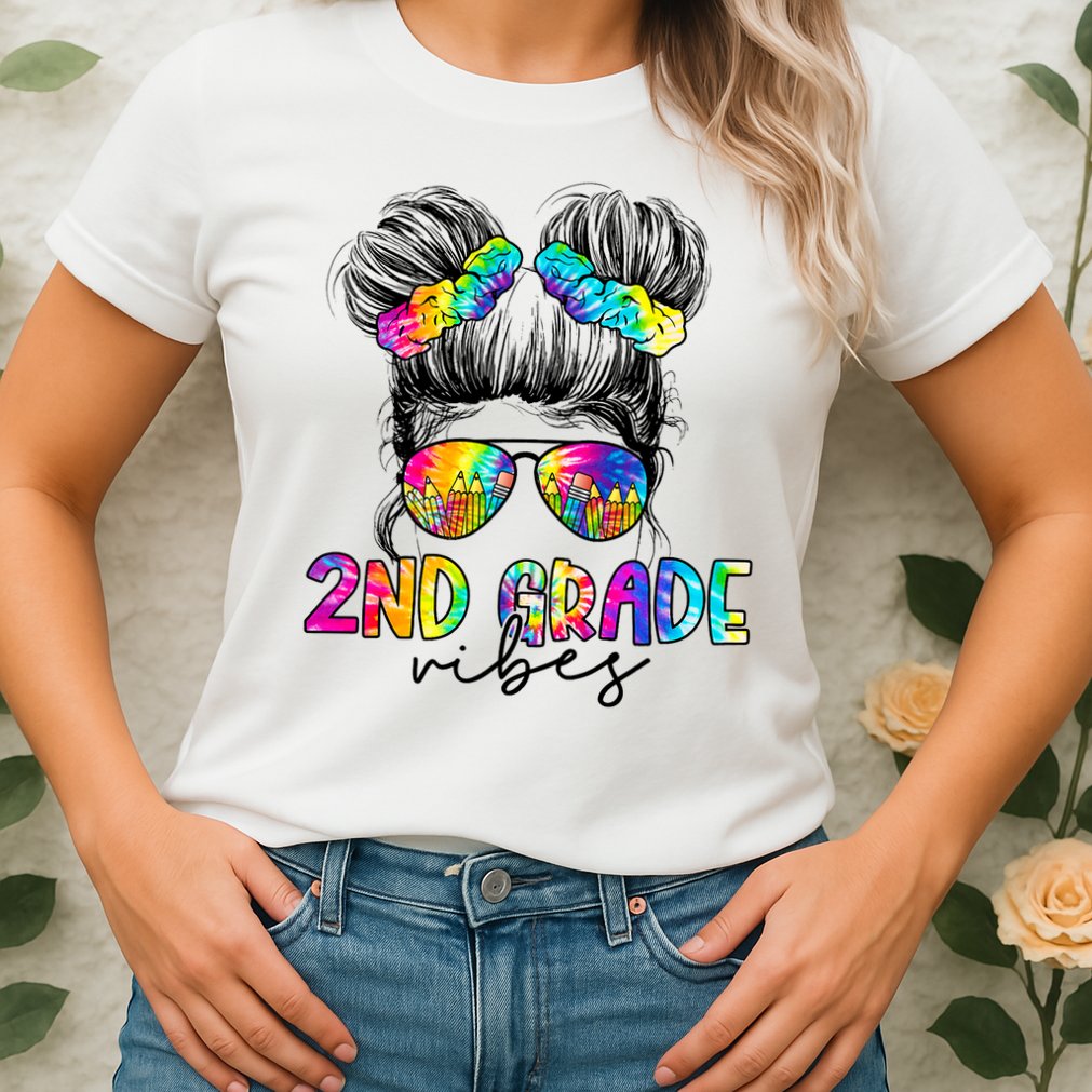 2nd Grade Vibes Messy Hair Bun Girl Back To School First Day Of Second Grade Womens T-Shirt