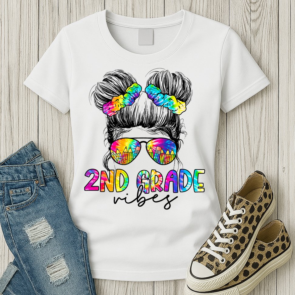 2nd Grade Vibes Messy Hair Bun Girl Back To School First Day Of Second Grade Womens T-Shirt