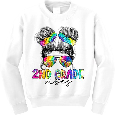 2nd Grade Vibes Messy Hair Bun Girl Back To School First Day Of Second Grade Kids Sweatshirt