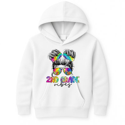 2nd Grade Vibes Messy Hair Bun Girl Back To School First Day Of Second Grade Kids Hoodie