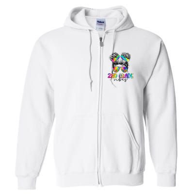 2nd Grade Vibes Messy Hair Bun Girl Back To School First Day Of Second Grade Full Zip Hoodie