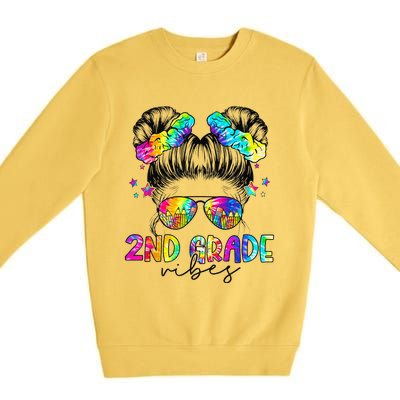 2nd Grade Vibes Messy Bun Second Grade Back To School Premium Crewneck Sweatshirt