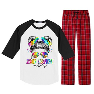 2nd Grade Vibes Messy Bun Second Grade Back To School Raglan Sleeve Pajama Set