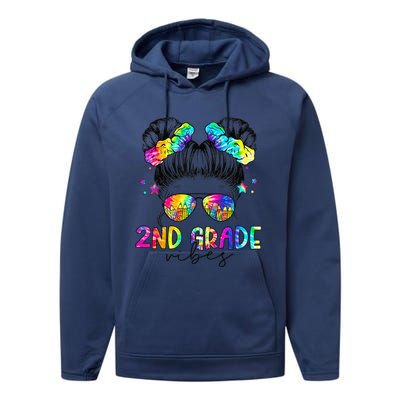 2nd Grade Vibes Messy Bun Second Grade Back To School Performance Fleece Hoodie