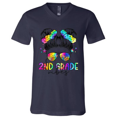 2nd Grade Vibes Messy Bun Second Grade Back To School V-Neck T-Shirt