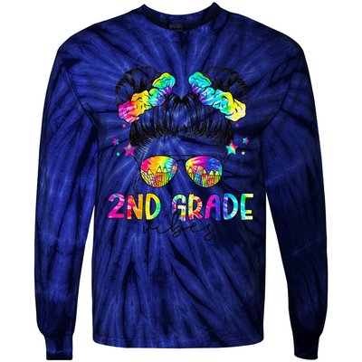 2nd Grade Vibes Messy Bun Second Grade Back To School Tie-Dye Long Sleeve Shirt