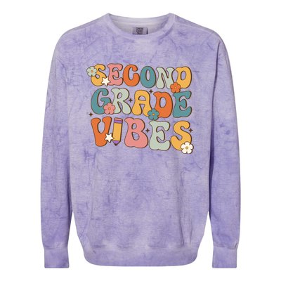 2Nd Grade Vibes Back To School Retro Second Grade Teachers Gift Colorblast Crewneck Sweatshirt