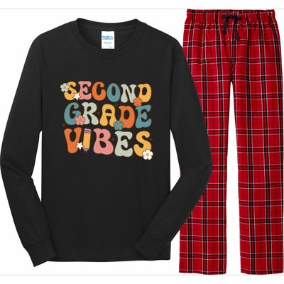 2Nd Grade Vibes Back To School Retro Second Grade Teachers Gift Long Sleeve Pajama Set