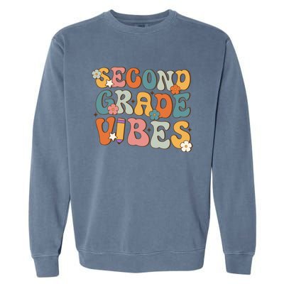 2Nd Grade Vibes Back To School Retro Second Grade Teachers Gift Garment-Dyed Sweatshirt