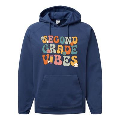 2Nd Grade Vibes Back To School Retro Second Grade Teachers Gift Performance Fleece Hoodie