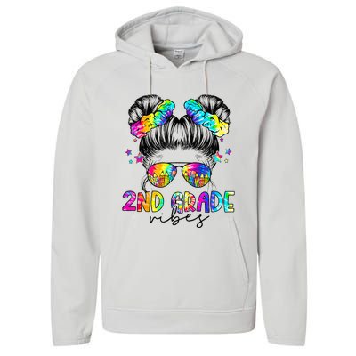 2nd Grade Vibes Messy Bun Second Grade Back To School Performance Fleece Hoodie