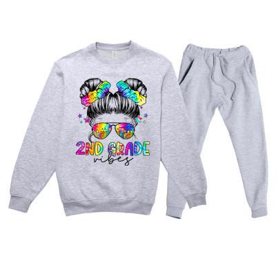 2nd Grade Vibes Messy Bun Second Grade Back To School Premium Crewneck Sweatsuit Set