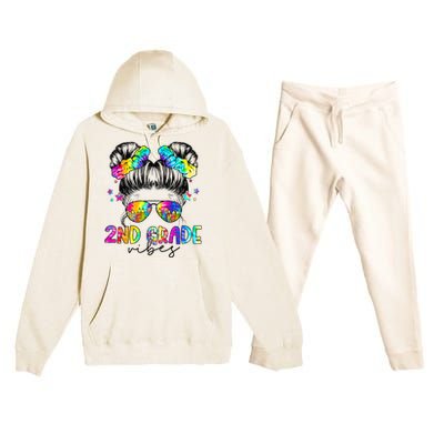 2nd Grade Vibes Messy Bun Second Grade Back To School Premium Hooded Sweatsuit Set