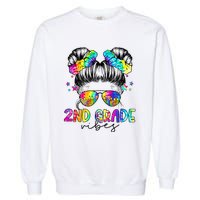 2nd Grade Vibes Messy Bun Second Grade Back To School Garment-Dyed Sweatshirt