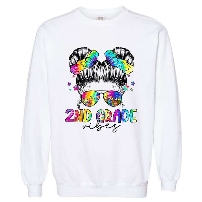 2nd Grade Vibes Messy Bun Second Grade Back To School Garment-Dyed Sweatshirt