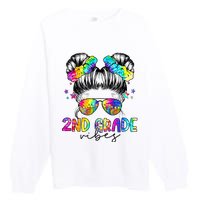 2nd Grade Vibes Messy Bun Second Grade Back To School Premium Crewneck Sweatshirt